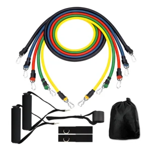 Bandas Resistencia Tubulares 5 Niveles Látex hasta 100 lbs - Entrena fuerza completa sin ir al gimnasio