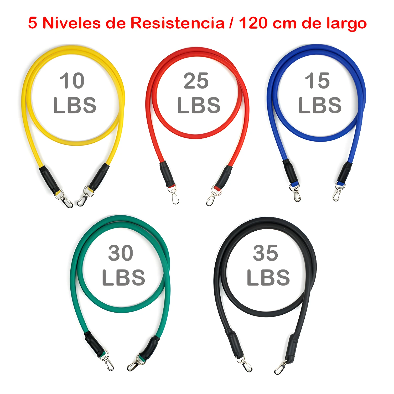Bandas Resistencia Tubulares 5 Niveles Látex hasta 100 lbs - Entrena fuerza completa sin ir al gimnasio - Imagen 3